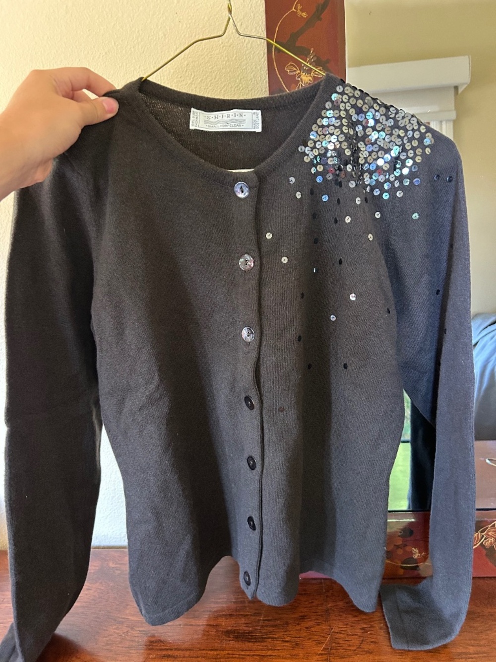 Vintage Shirin 100% Pure Cashmere Cardigan Sequin Embellished Scotland S